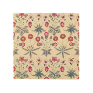 William Morris Daisy Floral Pattern Red Orange Wood Wall Art