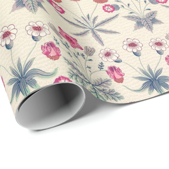 William Morris Daisy Floral Pattern Red Orange Wrapping Paper (Roll Corner)