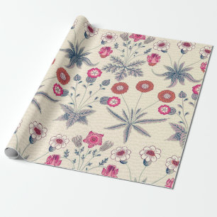 William Morris Daisy Floral Pattern Red Orange Wrapping Paper