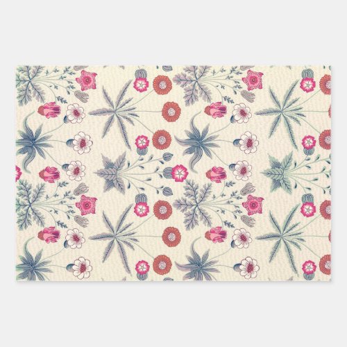 William Morris Daisy Floral Pattern Red Orange Wrapping Paper Sheets