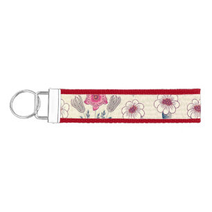 William Morris Daisy Floral Pattern Red Orange Wrist Keychain