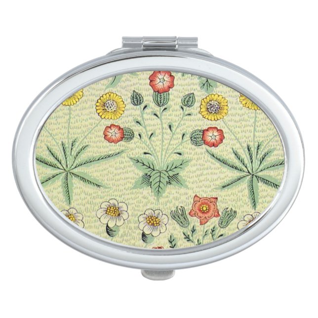William Morris Daisy Floral Wallpaper Pattern Compact Mirror (Front)