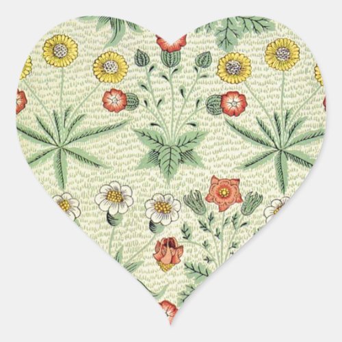 William Morris Daisy Floral Wallpaper Pattern Heart Sticker
