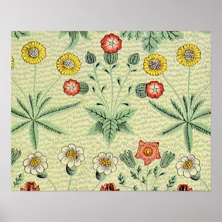 William Morris Daisy Floral Wallpaper Pattern Poster Zazzle