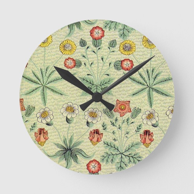 William Morris Daisy Floral Wallpaper Pattern Round Clock (Front)