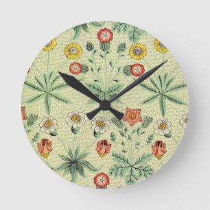 William Morris Daisy Floral Wallpaper Pattern Round Clock