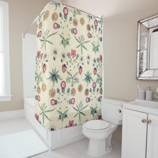 William Morris Daisy Wallpaper Shower Curtain (In Situ)