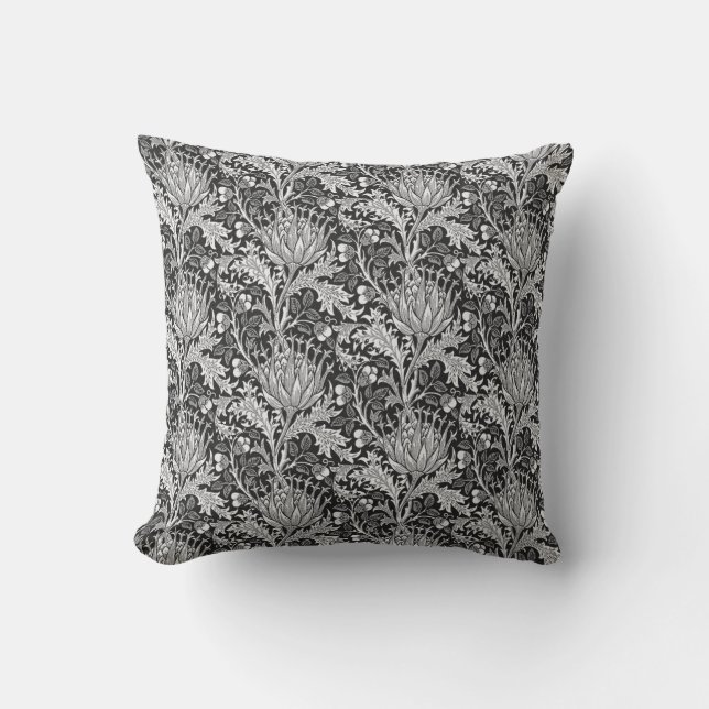William Morris Damask, Dark Gray Throw Pillow (Front)