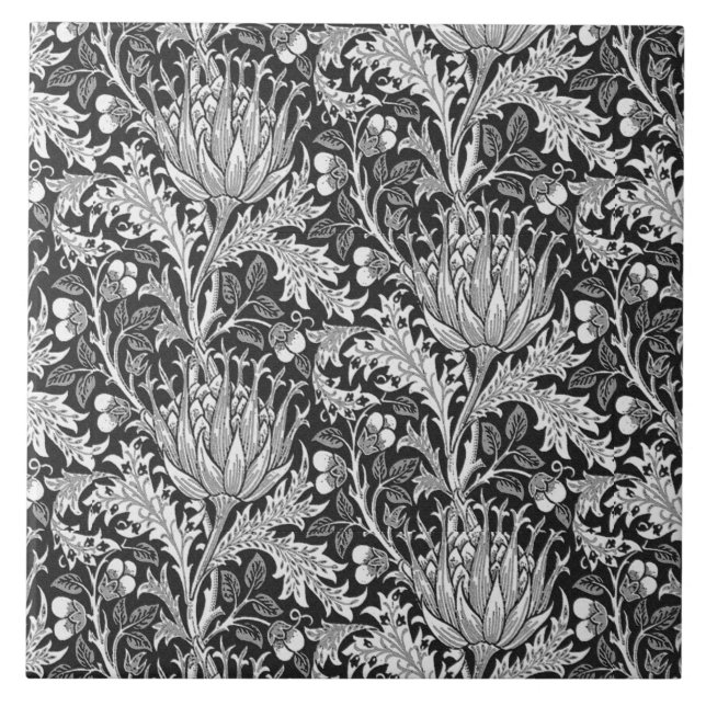William Morris Damask, Dark Gray Tile (Front)