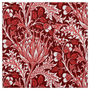 William Morris Damask, Dark Red & White Fabric