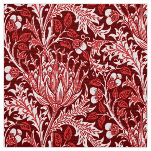 William Morris Damask, Dark Red & White Fabric