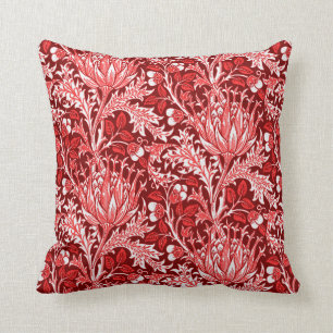 William Morris Damask, Dark Red & White Throw Pillow