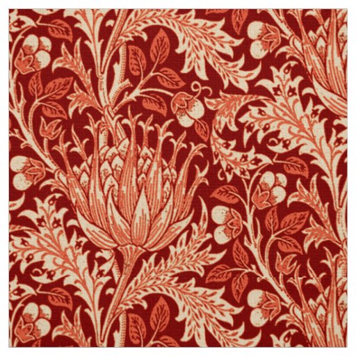 William Morris Damask, Deep Orange Fabric | Zazzle