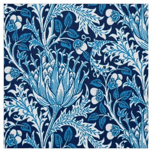 William Morris Damask, Navy & White Fabric