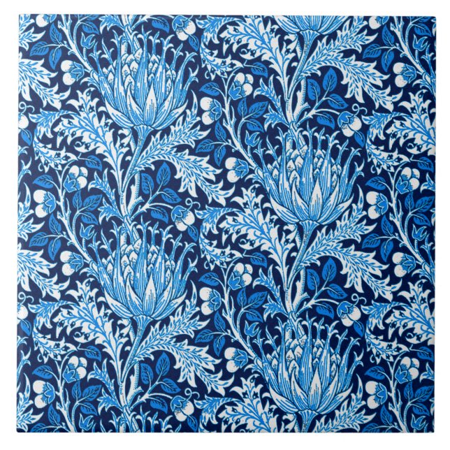 William Morris Damask, Navy & White Tile (Front)