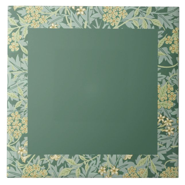 William Morris, Dark Green and Jasmine Pattern, Ceramic Tile (Front)