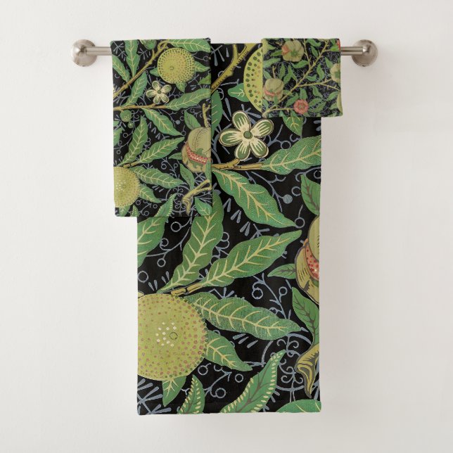 William Morris Dark Pomegranate Fruit Pattern Bath Towel Set (Insitu)
