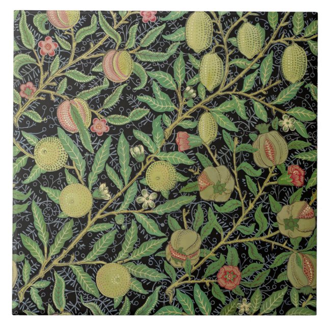 William Morris Dark Pomegranate Fruit Pattern Ceramic Tile (Front)