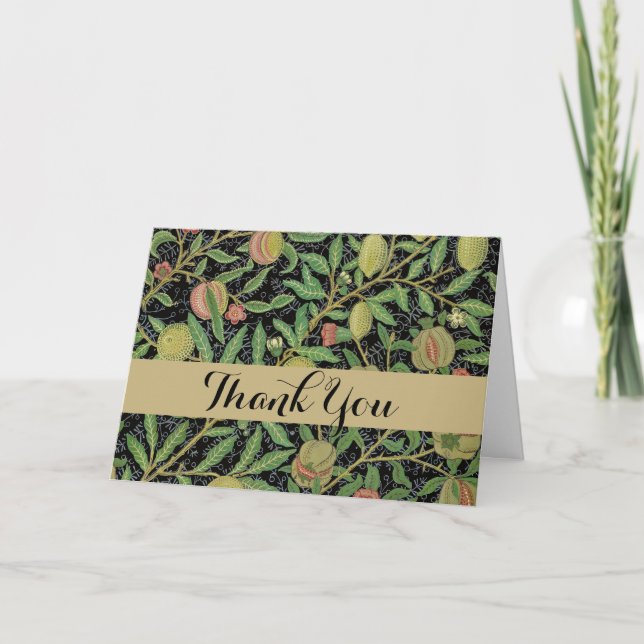 William Morris Dark Pomegranate Fruit Pattern Letterpress Thank You Card (Front)