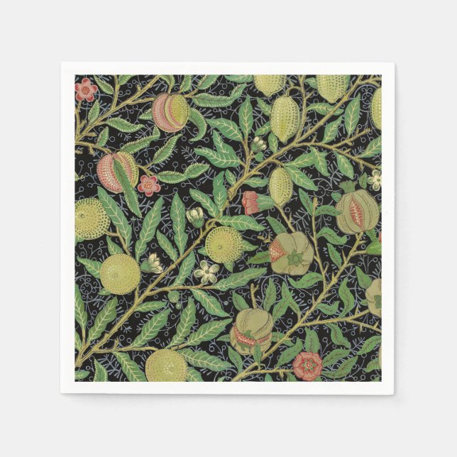 William Morris Dark Pomegranate Fruit Pattern Napkins (Front)