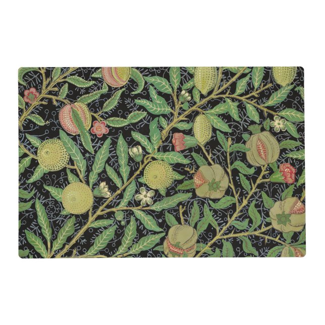 William Morris Dark Pomegranate Fruit Pattern Placemat (Front)