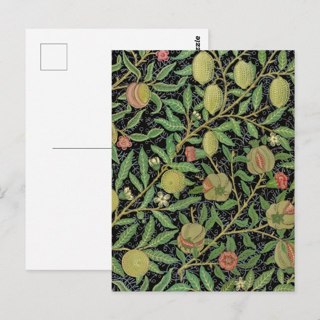 William Morris Dark Pomegranate Fruit Pattern Postcard (Front/Back)