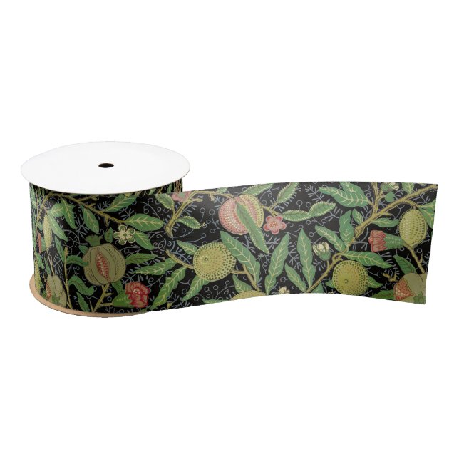 William Morris Dark Pomegranate Fruit Pattern Satin Ribbon (Spool)