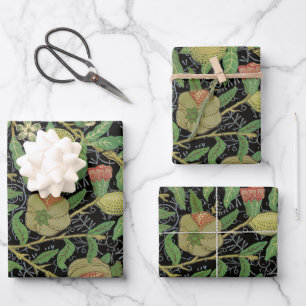 William Morris Dark Pomegranate Fruit Pattern Wrapping Paper Sheets