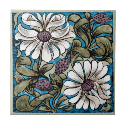 William  Morris De Morgan Sprig of Flowers White Ceramic Tile