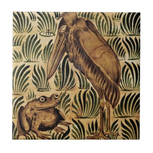 William  Morris De Morgan Stork Bird Frog  Ceramic Tile