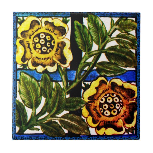 William * Morris De Morgan Two Yellow Flowers | Ceramic Tile (Front)