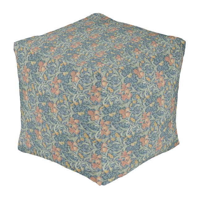William Morris Decorative Art Iris Pattern Pouf (Angled Front)