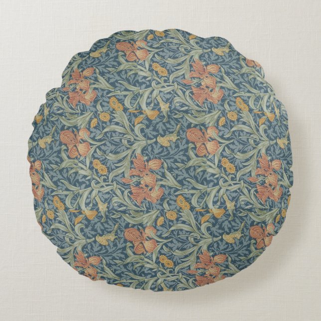 William Morris Decorative Art Iris Pattern Round Pillow (Front)