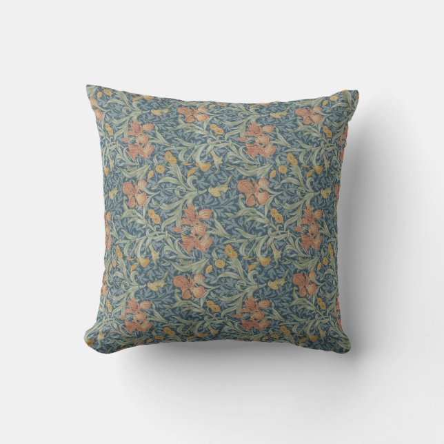 William Morris Decorative Art Iris Pattern Throw Pillow (Front)