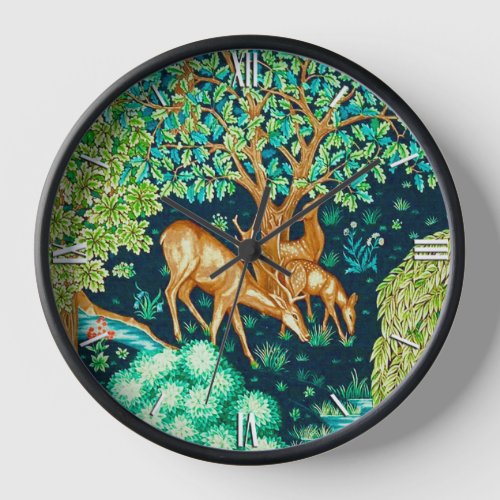 William Morris Deer by a Brook Blue and Green  Clock