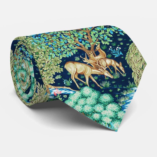 William Morris Deer by a Brook Indigo Blue  Neck Tie (Rolled)