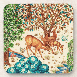 William Morris Deer by a Brook Tapestry Beige Beverage Coaster