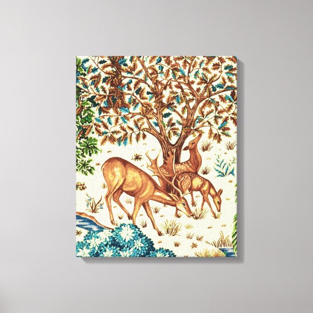 William Morris Deer by a Brook Tapestry Beige Canvas Print (Front)