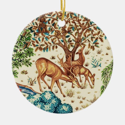 William Morris Deer by a Brook Tapestry Beige  Ceramic Ornament