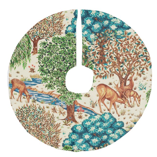 William Morris Deer by a Brook Tapestry Beige  Faux Linen Tree Skirt (Front)