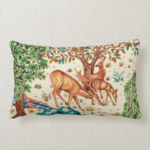 William Morris Deer by a Brook Tapestry Beige Lumbar Pillow