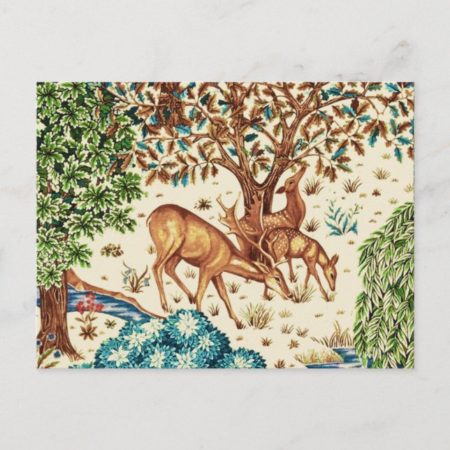 William Morris Deer by a Brook Tapestry Beige Postcard (Front)