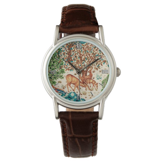 William Morris Deer by a Brook Tapestry Beige Watc Watch (Front)