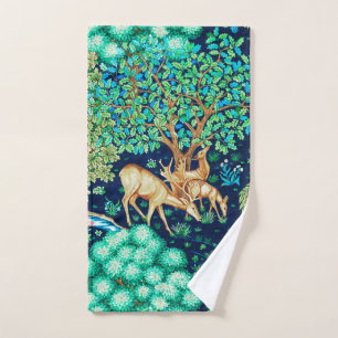 William Morris Deer by a Brook Tapestry Indigo Bath Towel Set