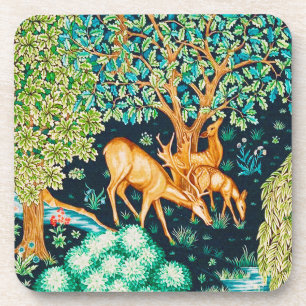 William Morris Deer by a Brook Tapestry Indigo Beverage Coaster
