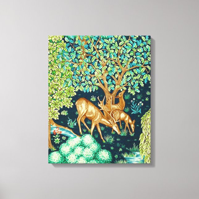 William Morris Deer by a Brook Tapestry Indigo Canvas Print (Front)