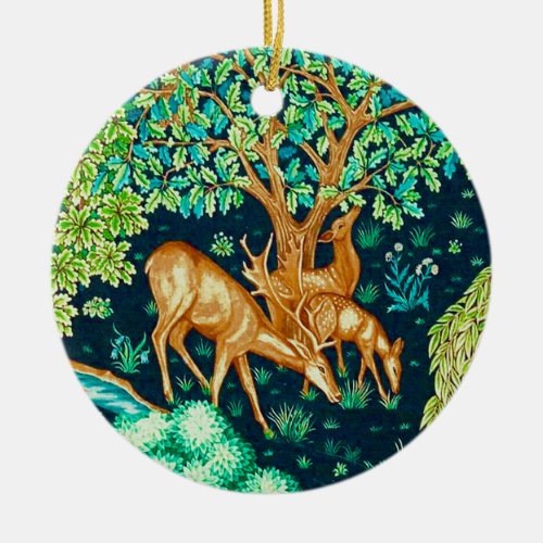 William Morris Deer by a Brook Tapestry Indigo Ceramic Ornament