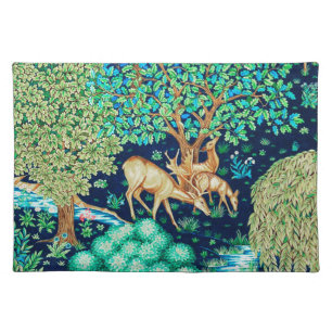 William Morris Deer by a Brook Tapestry Indigo Clo Cloth Placemat