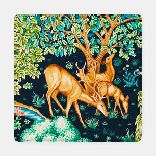 William Morris Deer by a Brook Tapestry Indigo Coaster Set