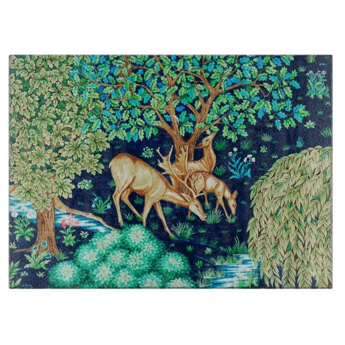 William Morris Deer by a Brook Tapestry Indigo Cutting Board